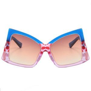 7003 | Blue/Pink Semi Square Butterfly Oversize Sunglasses